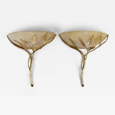  Banci Firenze Banci Firenze Gilt Iron Scavo Glass Floral Sconces Wall lights Italy 1970s