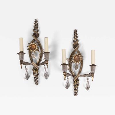  Banci Firenze Pair of 1970s wall alights with gold and silver applique flowers