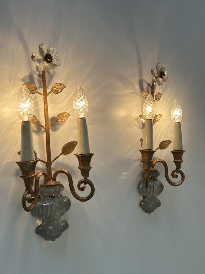Banci Firenze Set of Two Banci Firenze Crystal Gilt Metal Sconces or Wall Lamps 1960s Italy