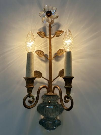 Banci Firenze Set of Two Banci Firenze Crystal Gilt Metal Sconces or Wall Lamps 1960s Italy
