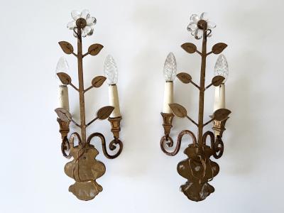 Banci Firenze Set of Two Banci Firenze Crystal Gilt Metal Sconces or Wall Lamps 1960s Italy