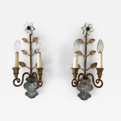 Banci Firenze Set of Two Banci Firenze Crystal Gilt Metal Sconces or Wall Lamps 1960s Italy