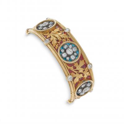  Bapst Falize Important Bapst Falize Paris Diamond and Enamel Bangle Bracelet