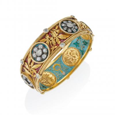  Bapst Falize Important Bapst Falize Paris Diamond and Enamel Bangle Bracelet