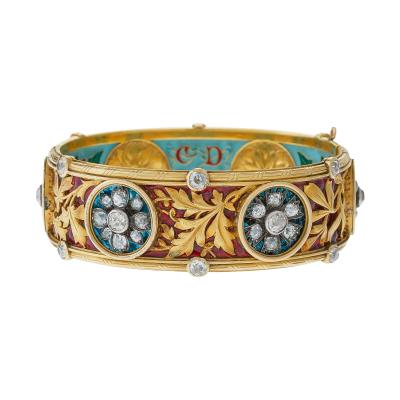  Bapst Falize Important Bapst Falize Paris Diamond and Enamel Bangle Bracelet