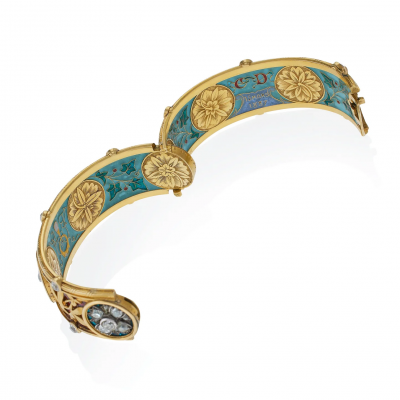  Bapst Falize Important Bapst Falize Paris Diamond and Enamel Bangle Bracelet