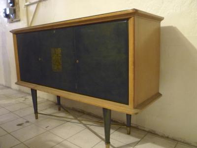  Baptistin Spade Baptistin Spade Superb High Legged Green Lacquered 3 Door Cabinet