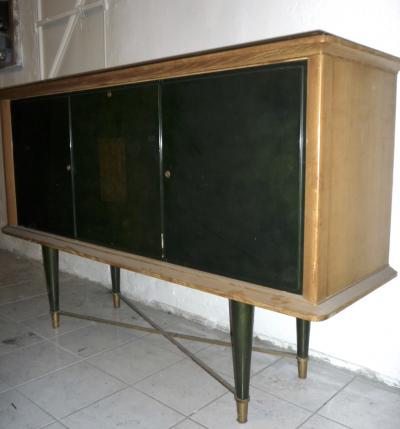  Baptistin Spade Baptistin Spade Superb High Legged Green Lacquered 3 Door Cabinet