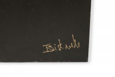  Barbara Kiskovski Barbara Kiskovski Contemporary Abstract Diptych Paintings of Gold Leaf Shapes on