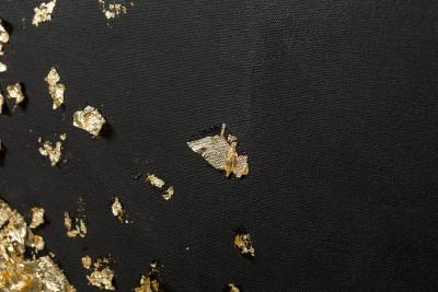  Barbara Kiskovski Barbara Kiskovski Contemporary Abstract Diptych Paintings of Gold Leaf Shapes on