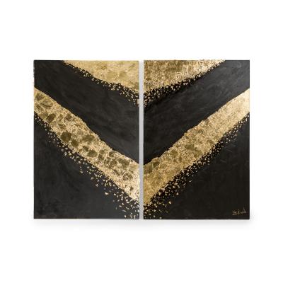  Barbara Kiskovski Barbara Kiskovski Contemporary Abstract Diptych Paintings of Gold Leaf Shapes on