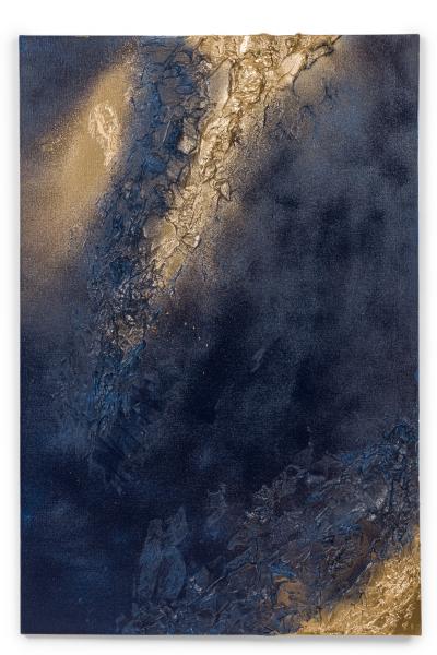  Barbara Kiskovski Barbara Kiskovski Contemporary Abstract Mixed Media Diptych Gold and Blue Textur