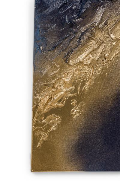  Barbara Kiskovski Barbara Kiskovski Contemporary Abstract Mixed Media Diptych Gold and Blue Textur