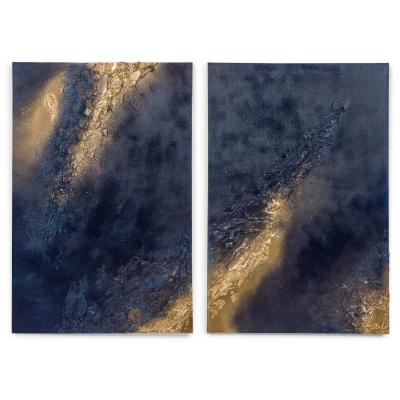  Barbara Kiskovski Barbara Kiskovski Contemporary Abstract Mixed Media Diptych Gold and Blue Textur