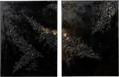  Barbara Kiskovski Barbara Kiskovski Diptych of Contemporary American Abstract Mixed Media Black an