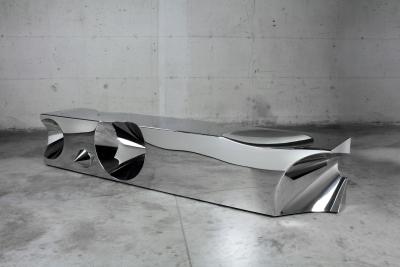 Barberini Gunnell Bench sculpture in mirror polished stainless steel crhome effect made in Italy