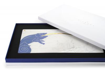  Barberini Gunnell Centerpiece Platters Serverware White Carrara Blue Azul Marble Brass Inlay Italy