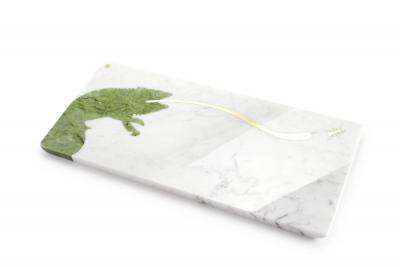  Barberini Gunnell Centerpiece Platters Serverware White Carrara Marble Green Ming Brass Inlay