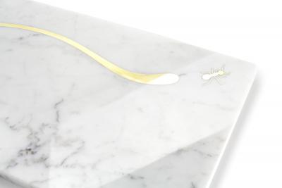  Barberini Gunnell Centerpiece Platters Serverware White Carrara Marble Green Ming Brass Inlay