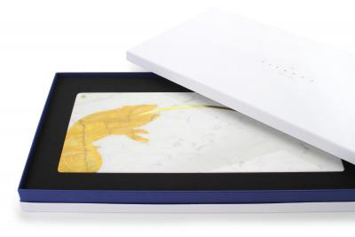  Barberini Gunnell Centerpiece Platters Serverware White Carrara Yellow Siena Marble Brass Inlay