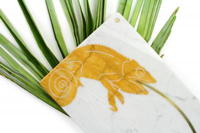  Barberini Gunnell Centerpiece Platters Serverware White Carrara Yellow Siena Marble Brass Inlay