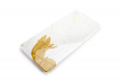  Barberini Gunnell Centerpiece Platters Serverware White Carrara Yellow Siena Marble Brass Inlay
