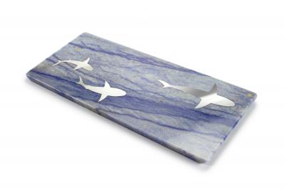  Barberini Gunnell Centerpiece Serveware Platters Blue Azul Macaubas Marble Inlay Steel Shark Italy