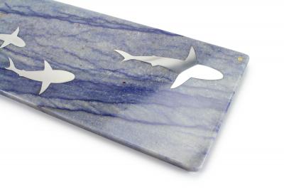  Barberini Gunnell Centerpiece Serveware Platters Blue Azul Macaubas Marble Inlay Steel Shark Italy