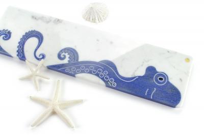  Barberini Gunnell Centerpiece Tableware Platters White Marble Azul Macaubas Octopus Handmade Italy
