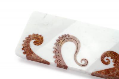  Barberini Gunnell Centerpiece Tableware Platters White Marble Red Onyx Octopus Handmade Italy