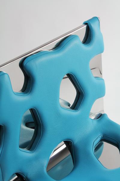 Barberini Gunnell Chair or side table in polished stainless steel chrome effect and blue leather