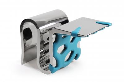 Barberini Gunnell Chair or side table in polished stainless steel chrome effect and blue leather