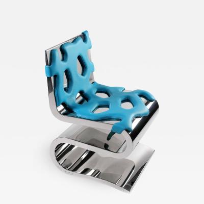  Barberini Gunnell Chair or side table in polished stainless steel chrome effect and blue leather