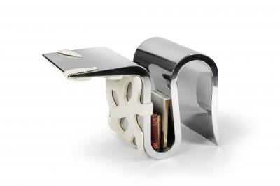 Barberini Gunnell Chair or side table in polished stainless steel chrome effect white leather