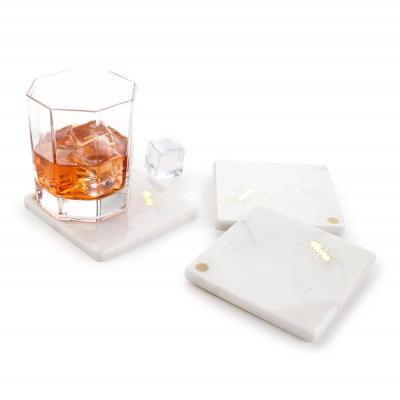 Barberini Gunnell Coasters Cocktail Barware White Carrara Marble Brass Inlay Ants Handmade Italy