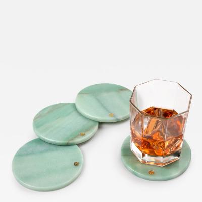  Barberini Gunnell Coasters Set of 4 Cocktail Green Quartzite Marble Handmade Italy Collectible