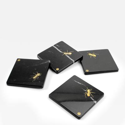  Barberini Gunnell Coasters Square Barware Tableware Black Marquina Marble Brass Inlay Ants Italy