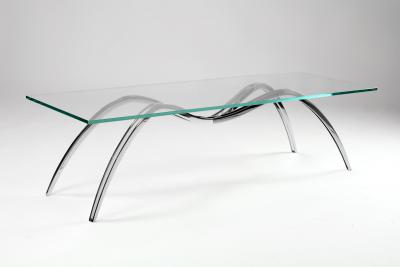  Barberini Gunnell Coffee table in polished stainless steel chrome effect clear glass top