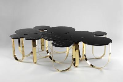  Barberini Gunnell Coffee table or center table in black Marquinia marble and polished brass Italy