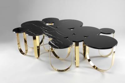  Barberini Gunnell Coffee table or center table in black Marquinia marble and polished brass Italy