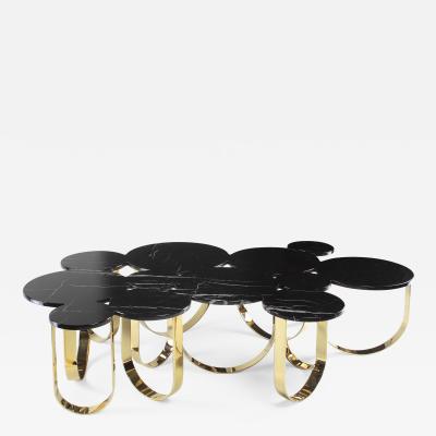  Barberini Gunnell Coffee table or center table in black Marquinia marble and polished brass Italy