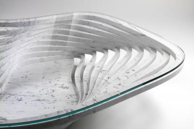 Barberini Gunnell Coffee table or center table in white carrara marble top in clear glass Italy