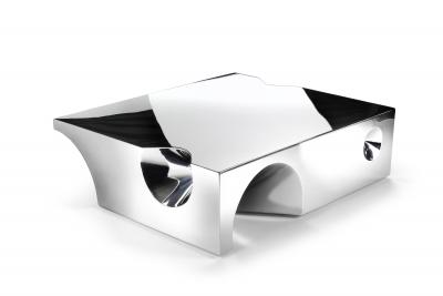 Barberini Gunnell Coffee table square in stainless steel chrome effect sculpture made in Italy