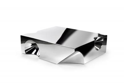 Barberini Gunnell Coffee table square in stainless steel chrome effect sculpture made in Italy