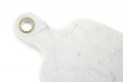  Barberini Gunnell Cutting Board Platter Serveware White Carrara Marble and Brass Inlay Italy