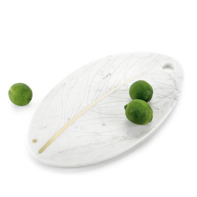  Barberini Gunnell Cutting Board Tableware Platter White Carrara Marble Brass Inlay Handmade Italy