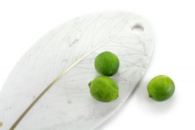  Barberini Gunnell Cutting Board Tableware Platter White Carrara Marble Brass Inlay Handmade Italy