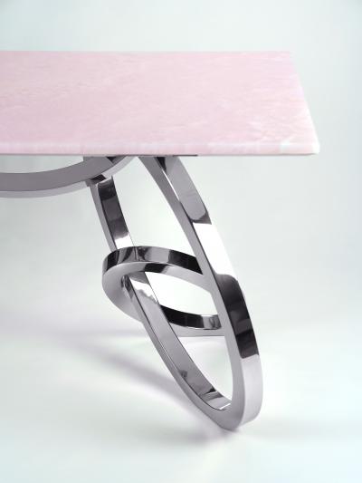  Barberini Gunnell Desk Table Home Office Pink Onyx Mirror Polished Steel Collectible Design Italy