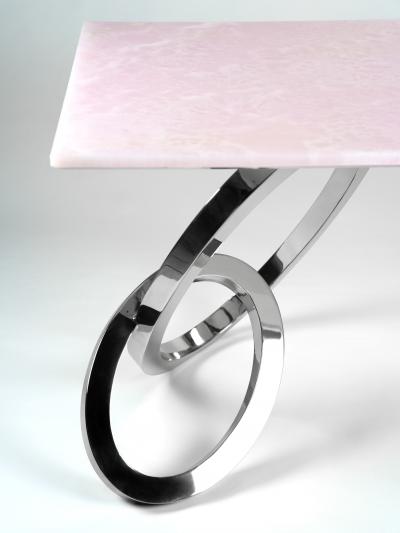  Barberini Gunnell Desk Table Home Office Pink Onyx Mirror Polished Steel Collectible Design Italy