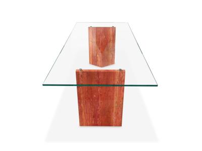  Barberini Gunnell Desk made of solid red travertine blocks and extra clear glass top